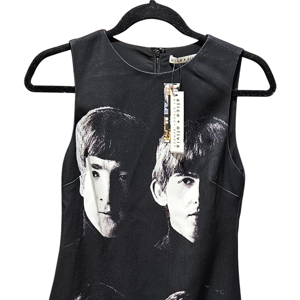 Alice + Olivia The Beatles Clyde Mini Dress Fab Four Black 0, 2 NWT - Picture 2 of 6